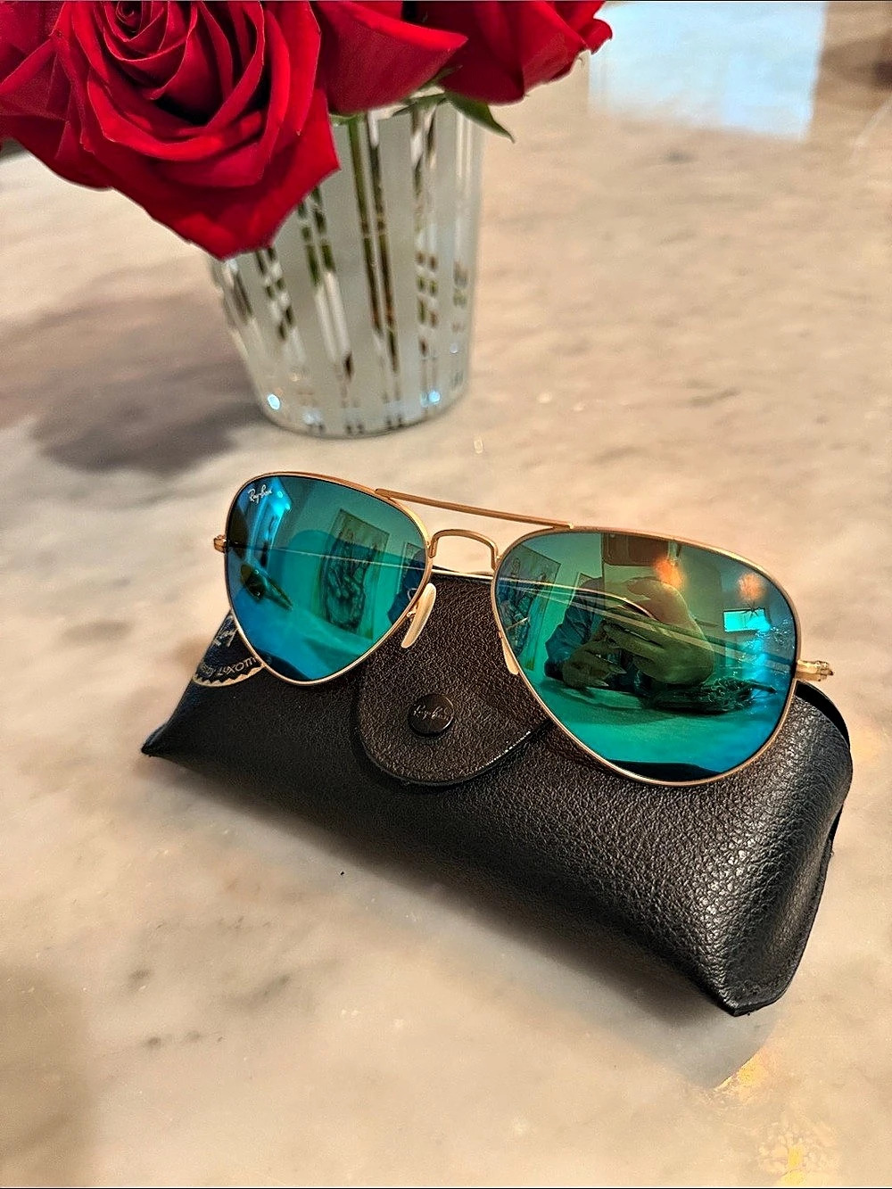 Ray-Ban RB3025 Aviator Flash Lenses Sunglasses Green & Gold